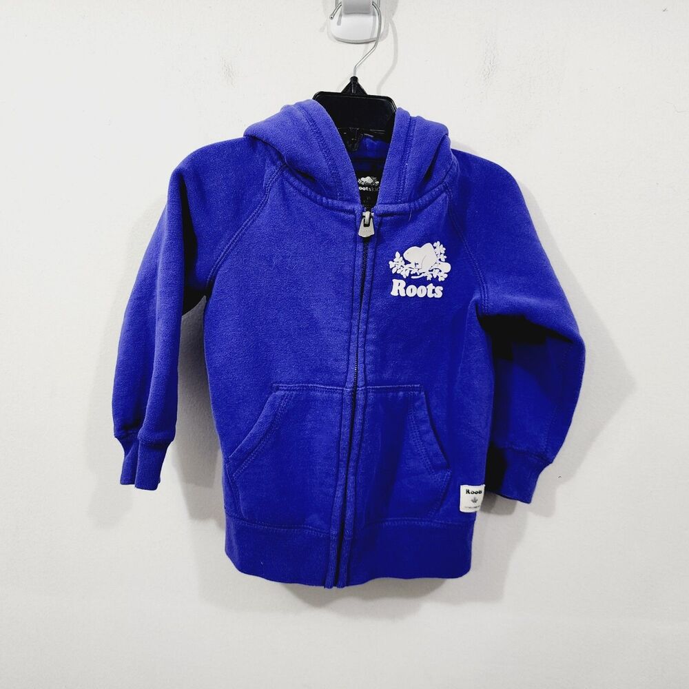 Roots Kids Cozy Fleece Full Zip Hooded Sweatshirt Blue/Purple Toddler Unisex 2T